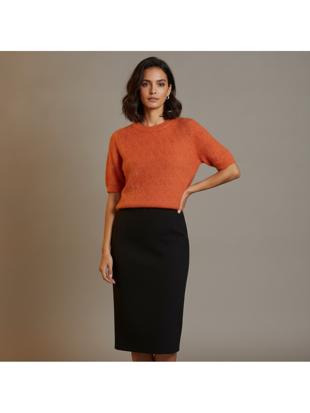 H&M Orange Mohair Blend Short Sleeve Sweater Size L